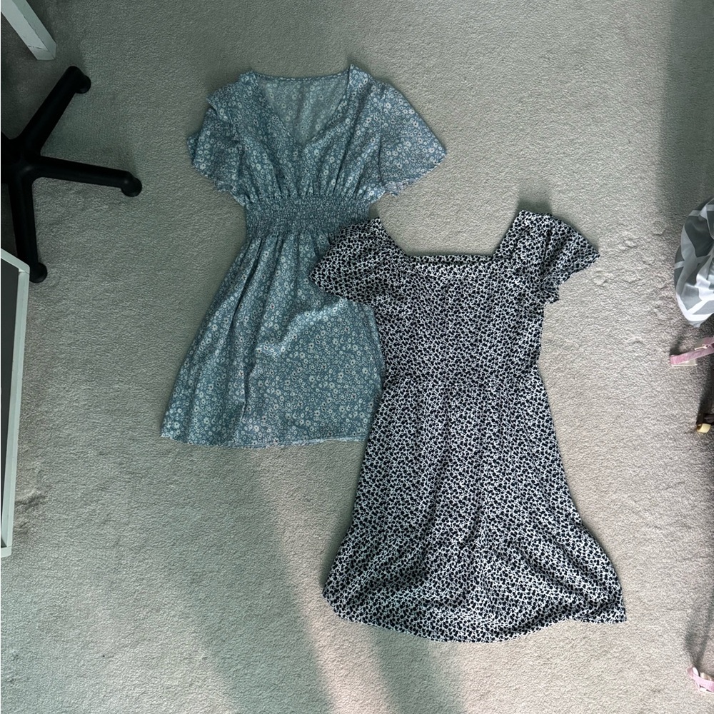 Monteau Blue and Green Casual Sundress with Square Neck